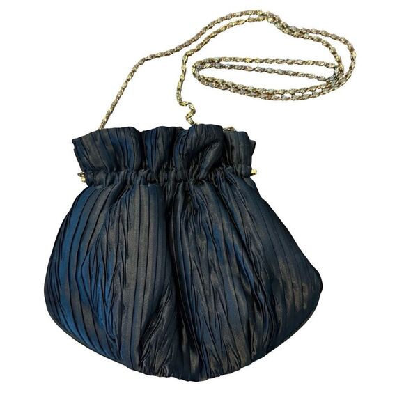 Elegant Black Silk Type Fabric Evening Bag metal closure - Picture 5 of 5